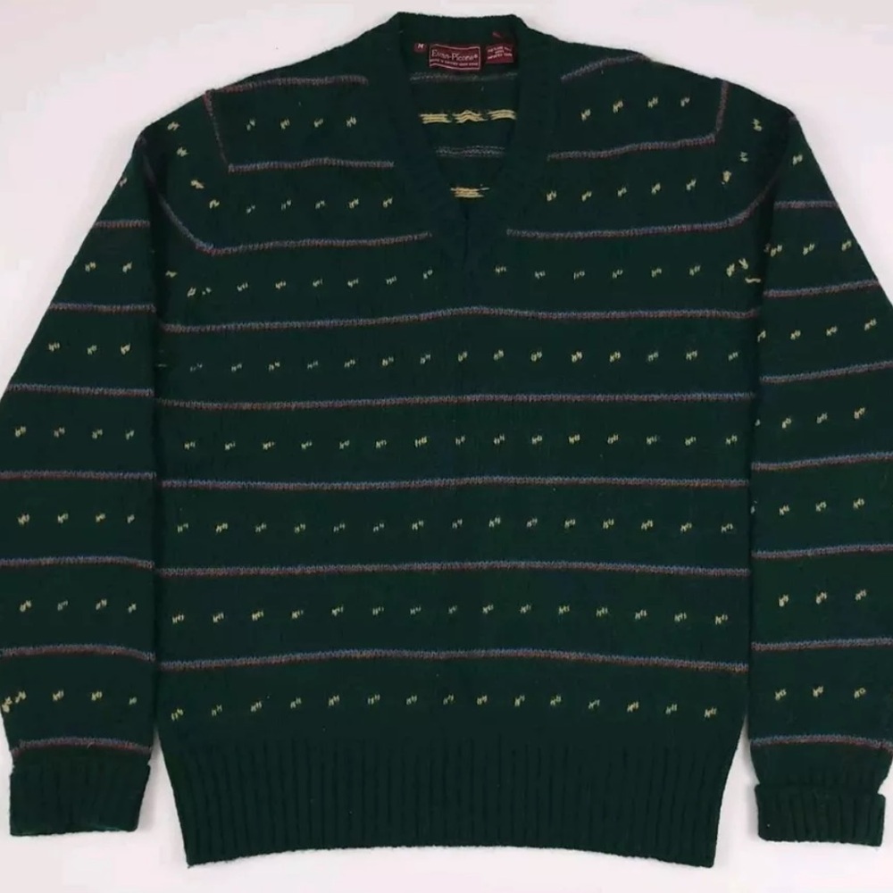 Evan Picone Hunter Green Wool V Neck Knit Sweater (Vintage)